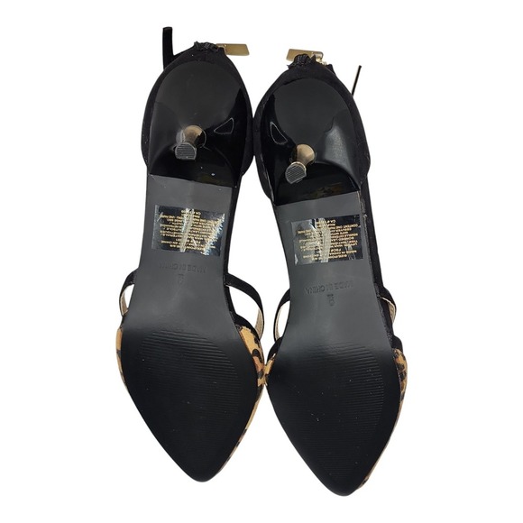 Animal Print Heels Womens 9 Pointed Toe Buckle Black Print Combo Used Elegant - Picture 7 of 9